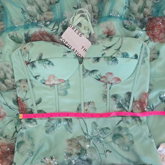 Dress The Population Carina Strapless Sweetheart Sequin Midi Dress Sz Large - Picture 9 of 14